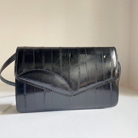 Unbranded Handbags - Vintage Eel Skin  Black Convertible Shoulder Clutch Bag